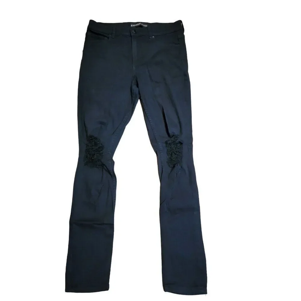 Express Leggings Jeans‎ Women Sz 10 Denim Distressed Black Boho Casual Workwear
